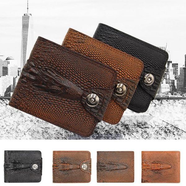 

wallets mens wallet leather short purse billetera hombre men vintage style cartera crocodile alligato portemonne1, Red;black