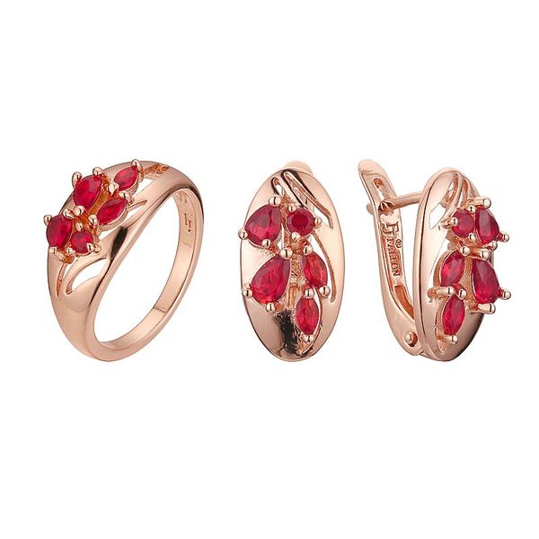 

earrings & necklace 2021 fashion jewelry sets rose 585 gold color anniversary red stone set, Silver