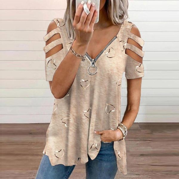 

women's t-shirt 2021 summer fashion zipper shirts elegant floral flower print pullover button casual bottom blusa, White