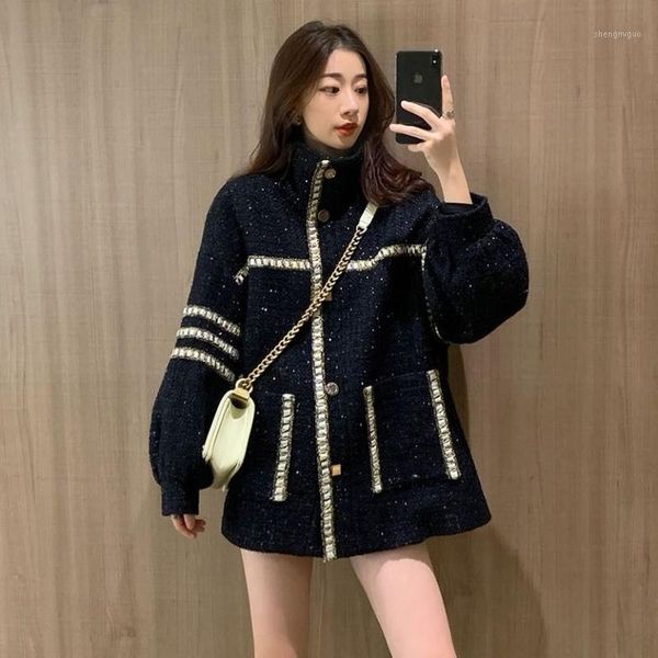 

women's wool & blends small fragrance coat 2021 autumn winter woolen top, Black