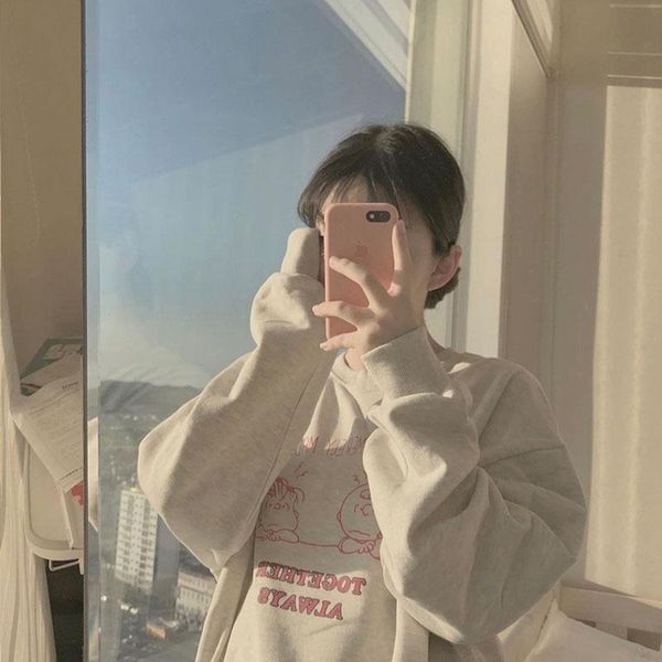 

women's hoodies & sweatshirts letter print hoodless shirt blue round neck loose long sleeve pullover women korea style casual sweetshir, Black