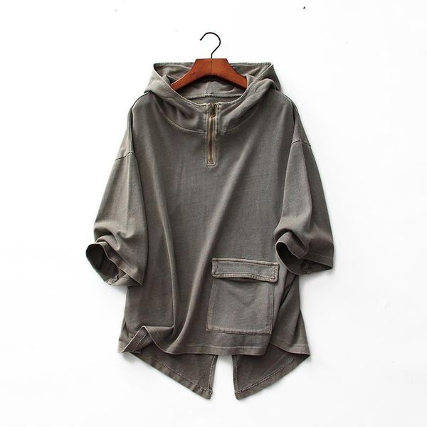 

cotton thicken women hooded 2021 summer zipper half sleeved loose casual all match female pulls outwear coat tees women's hoodies & sw, Black