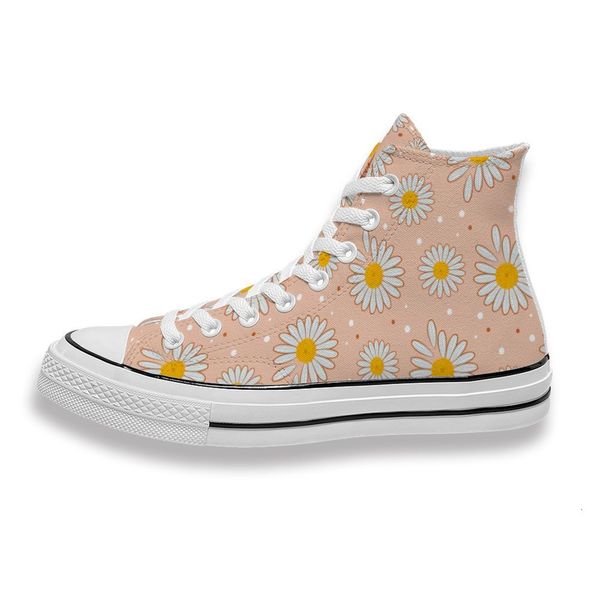 

custom printed yellow white daisy in pink background sneakers high mens womens running sho skateboard diy trainers canvas casual