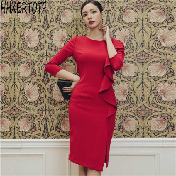 

spring women casual dress elegant ruffles backless pencil dresse vestidos 210531, Black;gray