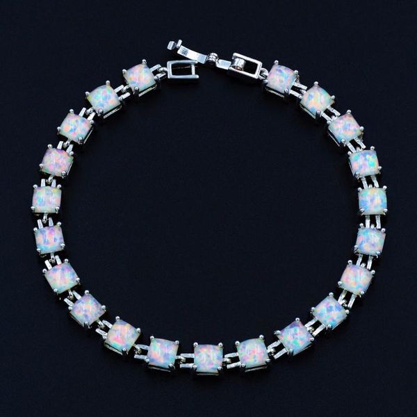 

link, chain elegant pearly white 7.5 inch square fire opal linked bracelets, Black