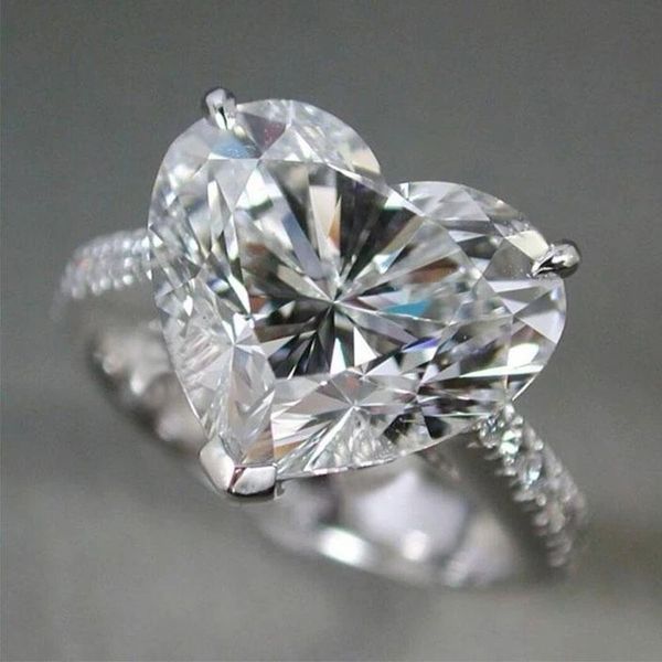 

heart cut 12mm moissanite diamond ring 100% real 925 sterling silver party wedding band rings for women men engagement jewelry, Slivery;golden