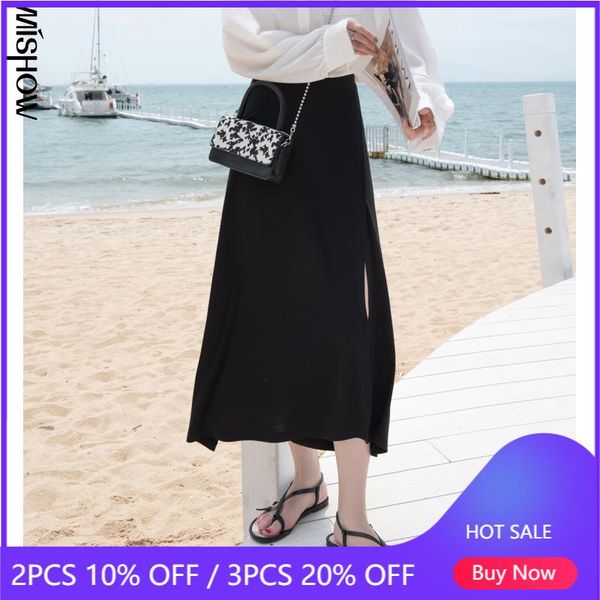 

skirts summer for women causal solid high waist aline calf-length women's skirt solf beach mxa22b0016, Black