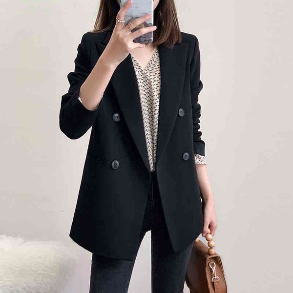 

women's suits & blazers peonfly fashion women black blazer long sleeve pocket double breasted office ladies business coat female retro, White;black