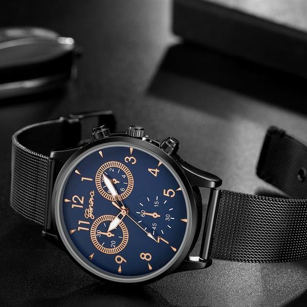 

wristwatches geneva men luxury sport watch mesh band stainless steel quartz wristwatch male man fashion watches erkek kol saati 2021, Slivery;brown