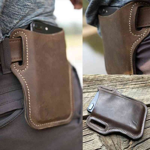 

universal men cellphone loop holster waist bag case belt props leather purse phone wallet retro short