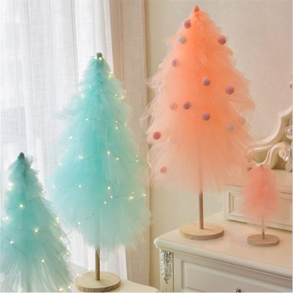 

christmas decorations pink tree ornaments mesh yarn xmas 50cm 75cm 100cm diy year gifts for girls home party decor
