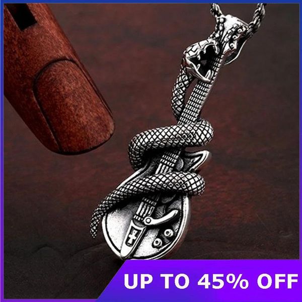 

chains pure 925 sterling silver creative guitar snake pendant retro rock locomotive dark man and woman jewelry gifts