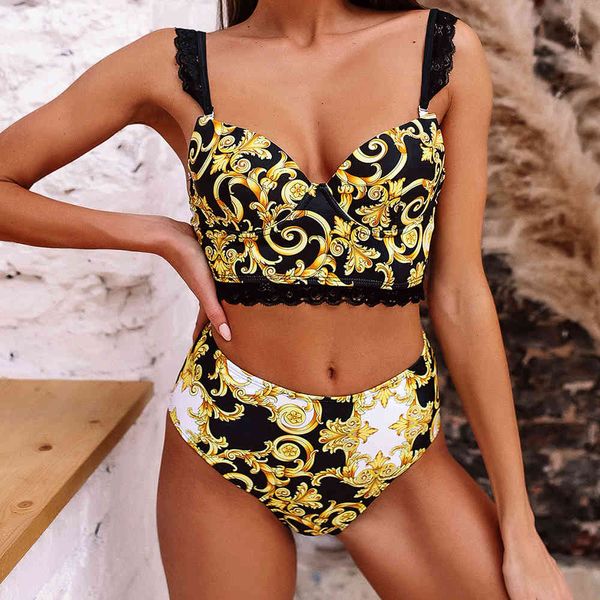 

Vintage Retro Bikini Set Women Swimsuit Push Up Swimwear High Waist Printed Bathing Suits Summer Beach Wear Swimming Suit, White;black