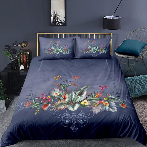 

bedding sets bedclothes 3d plant and flower duvet cover navy blue comforter cases pillow slips king  super twin size 140*210cm