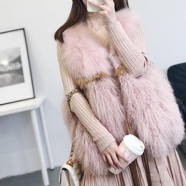 

women's fur & faux women sleeveless vest plus size thick furry short vests coat gilet autumn winter waistcoat y47, Black