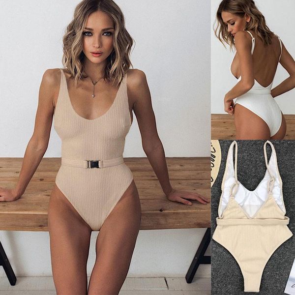 

one-piece suits summer women's solid swimwear women swimsuit with belt woman beach swimming suit push up beachwear bodysuit 2021