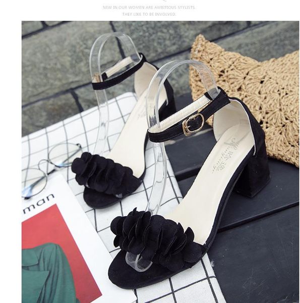 

open toe basic high square heels women sandals solid shoes fashion leisure, Black