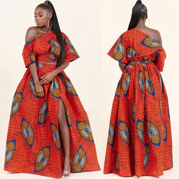 

ethnic clothing dashiki robe african dresses fashion ladies clothes shoulder off split skirts suit plus size for women, Red