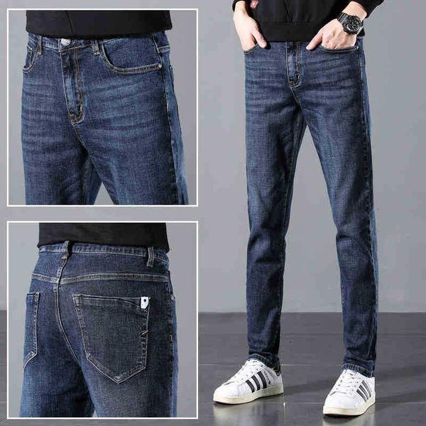 

men's jeans jeans men business vintage casual fashion simple solid color slim fit cotton classic man joggers denim 1doe, Blue