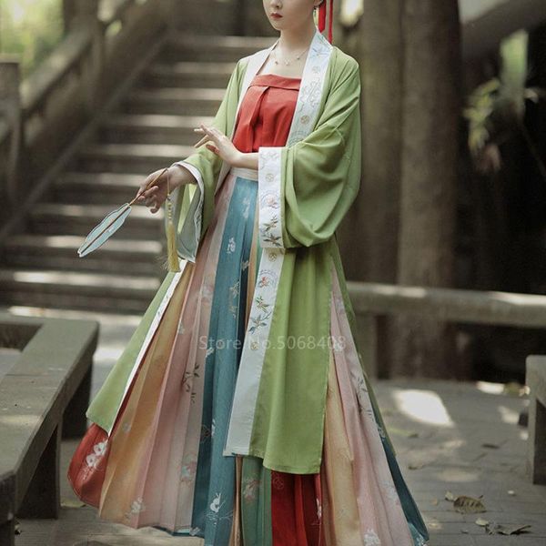 

3pcs japanese traditional cardigan skirt set women girls embroidery kimono haori asian patchwork fashion hanfu cosplay dress ethnic clot, Red