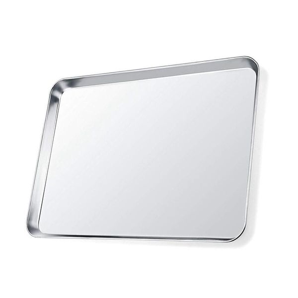 

kitchen storage & organization baking sheet, cookie sheet stainless steel toaster oven tray pan rectangle easy clean, dishwasher safe (12 in