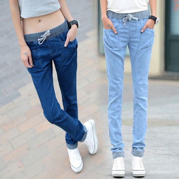 

jean female harlan tether elastic waist afashion wild slim jeans lady skinny denim pants casual trousers woman, Blue