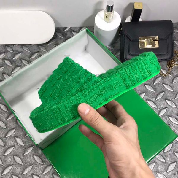 

slippers sandals women designer slides fabric rubber outsole grass green sponge thick bottom slipper heel 3.5cm wedge sandal with box, Black