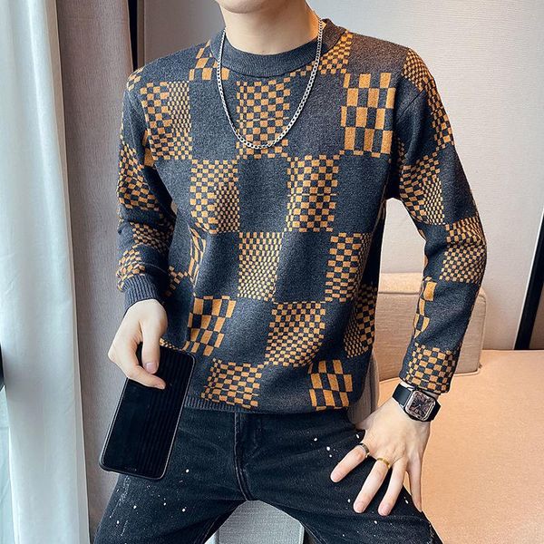 

men's sweaters 2021 autumn listing boy sweater round neck pullover thin trend japanese loose young plaid warm black recommend, White;black