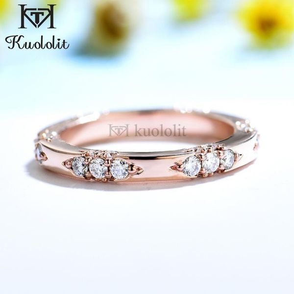 

cluster rings kuololit knife edge 58514k 10k rose gold moissanite ring for women bubble matching eternity band engagement promise arrival, Golden;silver