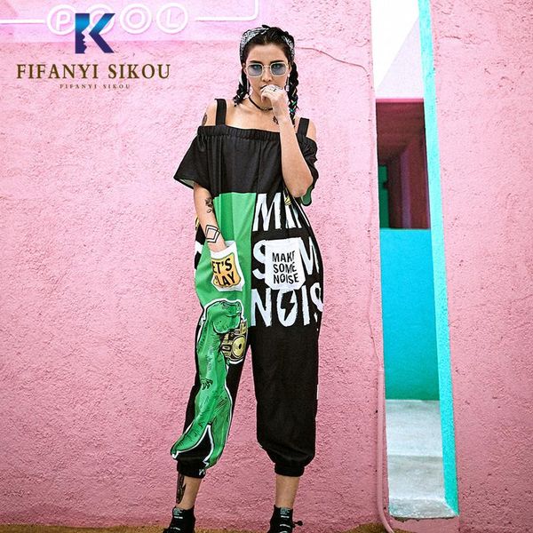 

women's jumpsuits & rompers spring summer women jumpsuit fashion print romper loose short sleeve hip hop female casual plus size overal, Black;white
