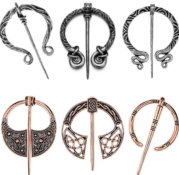 

pins, brooches hicarer 6 pieces vintage viking cloak pins scarf shawl buckle clasp pin brooch penannular for men women costume, Gray