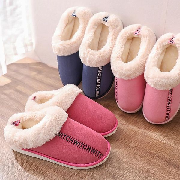

slippers winter women home couples flats warm plush shoes woman men soft indoor outdoor faux fur warim cotton footwear, Black