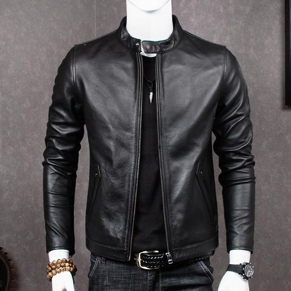 

men's leather & faux 2021 genuine jacket men sheepskin coat for plus size real cow jackets chaqueta cuero hombre mt681 kj2283, Black