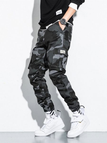 

men camo print flap pocket cargo pants j6y3#, Black