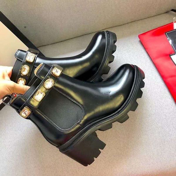 

high quality Woman's Leather shoes Lace up Ribbon belt buckle ankle factory direct female rough heel round head autumn winter Mar Nm001