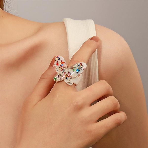 

wedding rings luokey 2021 summer colorful acrylic butterfly ring for women vintage cute animal girl birthday party charm jewelry gift, Slivery;golden