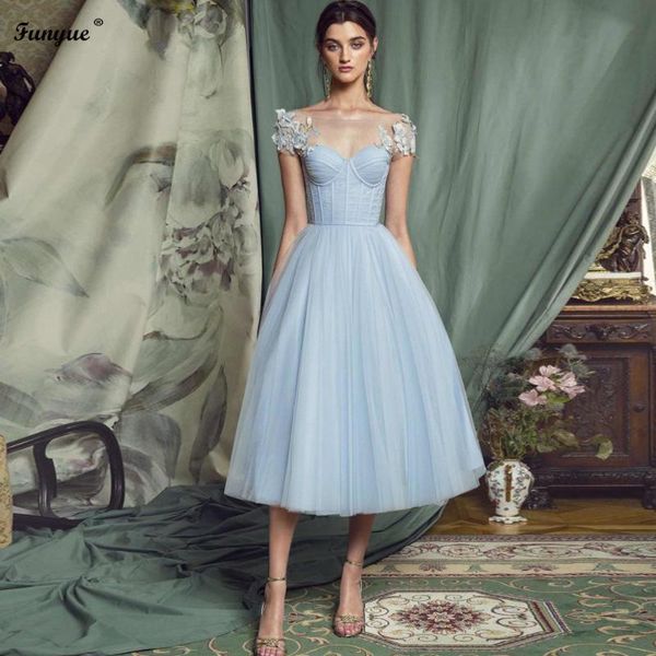 

party dresses funyue a line short prom 2021 evening dress lace-up back gowns robes de cocktail lace tulle formal, White;black