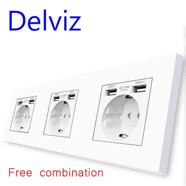 

delviz eu standard power switch, 2/3/4/5 multiple interfaces white panel, tv rj45 1 way switch, diy combination usb wall socket