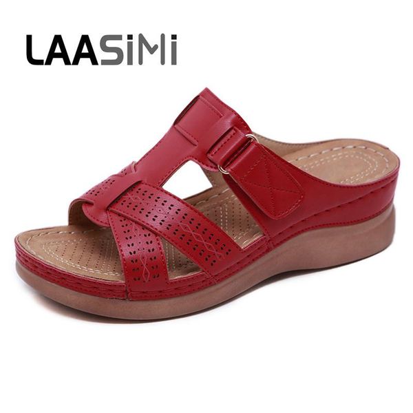

slippers laasimi summer women outdoor casual holiday sandals hollowing slip on wedge shoes female 2021, Black