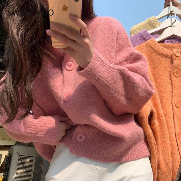 

women's knits & tees 2021 spring and autumn sweater jacket solid color cardigan women round neck long sleeve knitted 4 colors, White