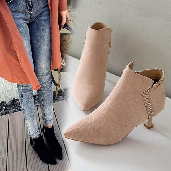 

boots winter bare ladies 2021 fine with wild net red high heels fashion simple color matching women, Black