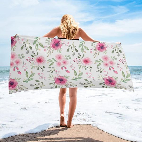 

towel spring pink flower bath microfiber beach towels quick-dry for adults yoga mat