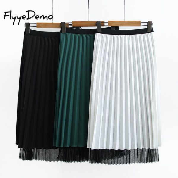 

skirts 2021 spring summer tulle long women white mesh pleated skirt 2 layers a line girl vacation beach plus size 4xl, Black