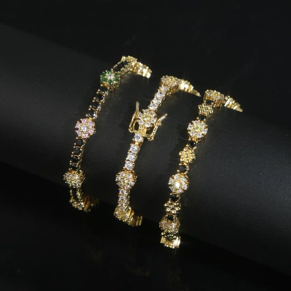 

charm bracelets arrived fashion rainbow colorful cz gold plated party jewelry micro paved tennis link chain women daisy flower, Golden;silver