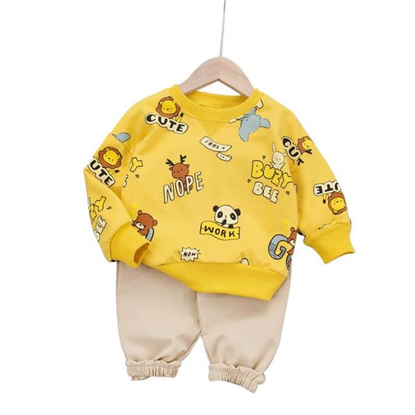 

clothing sets baby boy clothes spring and autumn cotton suit letter cartoon cute bear round neck sweater casual sports two-piece, White