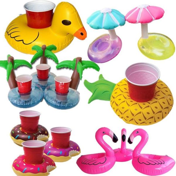 Mini Inflável Fruta Animal Forma Piscina Bebida Bebida Suporte Titular Brinquedo Copos de Brinquedo para Bebidas de Água Beach Beach Coasters