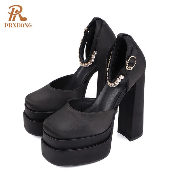 

2021 new ladies sandals summer shoes thick high heels thick platform buckle crystal dress party wedding shoes woman pumps, Black