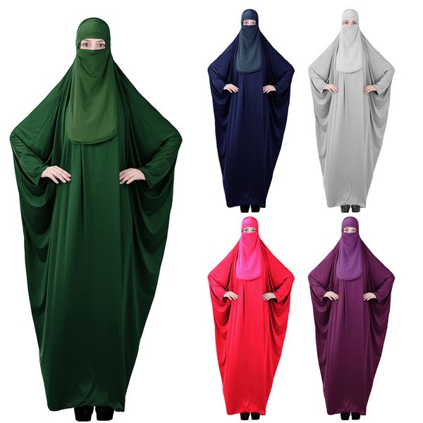 

muslim prayer 3 piece set long khimar ramadan abaya hijab jilbab women prayer garment veil niqab burqa islamic clothing kaftan, Red