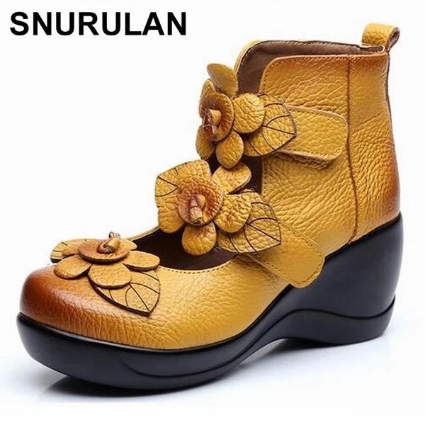

sandals snurulanwomen platform chunky 2021genuine leather casual shoes female summer for woman flower wedge black