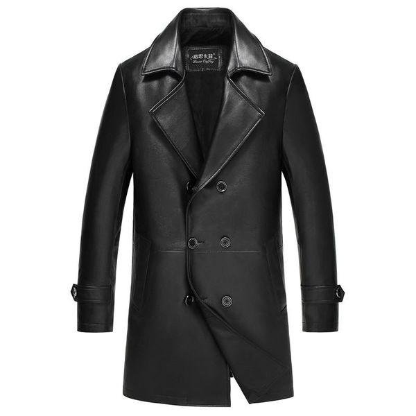 

men's leather & faux genuine jacket autumn men real sheepskin coat streetwear long trench coats plus size 5xl erkek mont lsy360, Black